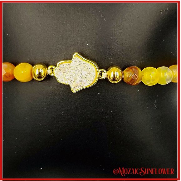 Yellow Agate Adjustable Druzy Hamsa Hand of Fatima Filigree Back 2 for $18 NWT - Picture 4 of 5